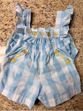 Bailey Boys Toddler Girl 4T Blue Gingham Ruffle Short Set Lemons